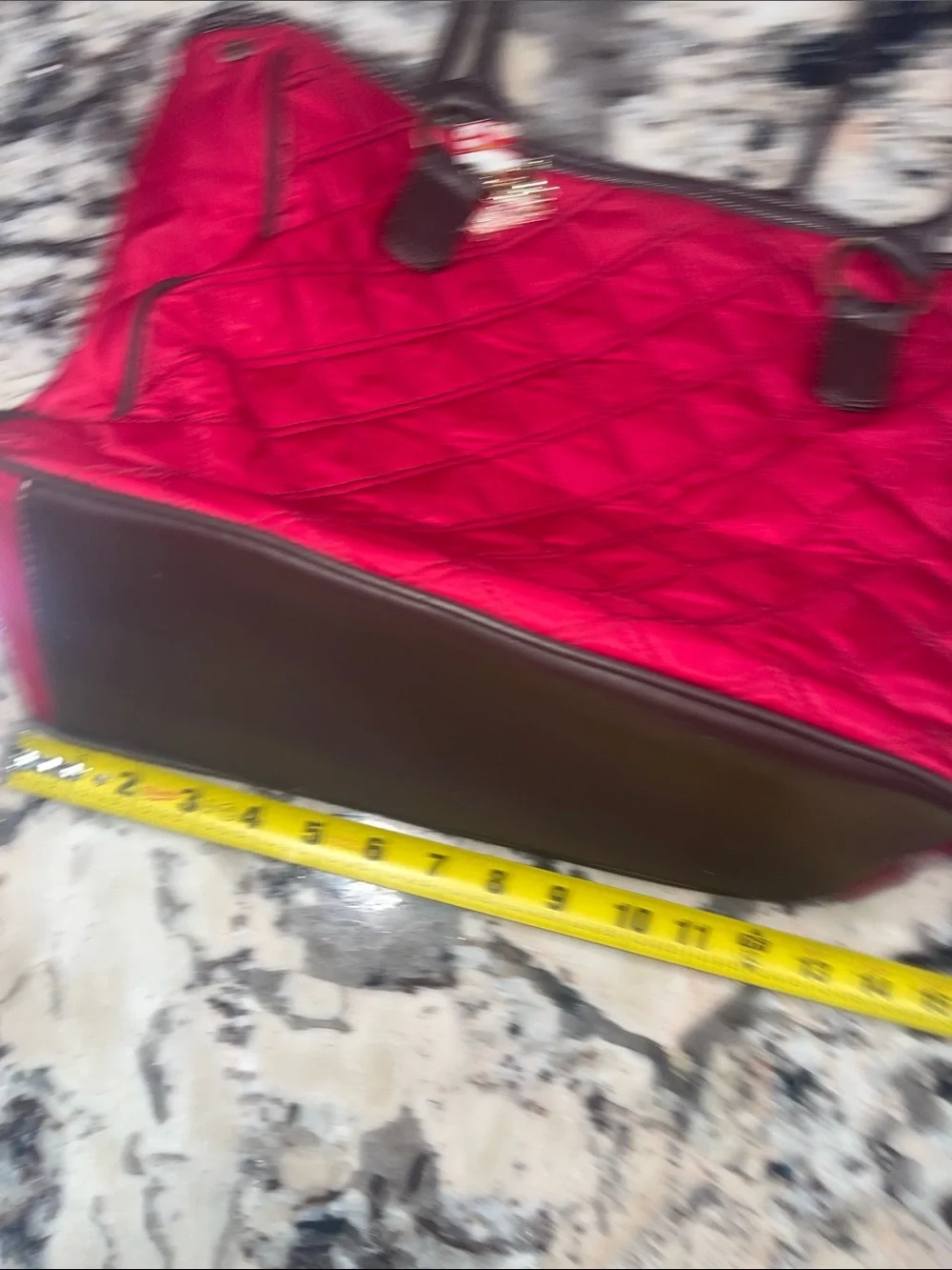 Source Unknown Red Quilted Tote with Brown Trim and Charm